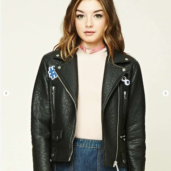 Vegan Leather Moto Patch Jacket - Picture 4 of 4